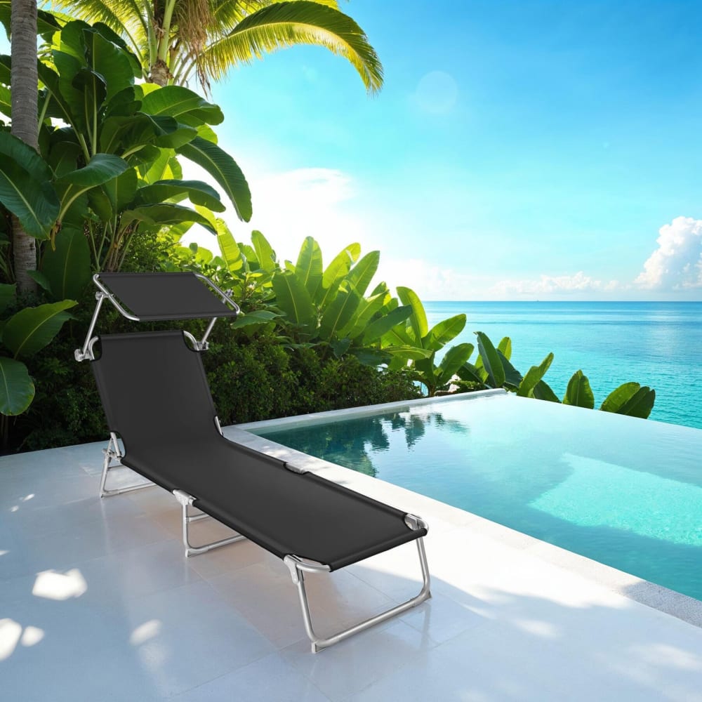 Lot de 2 transats pliables en acier polyester dossier réglable, noir