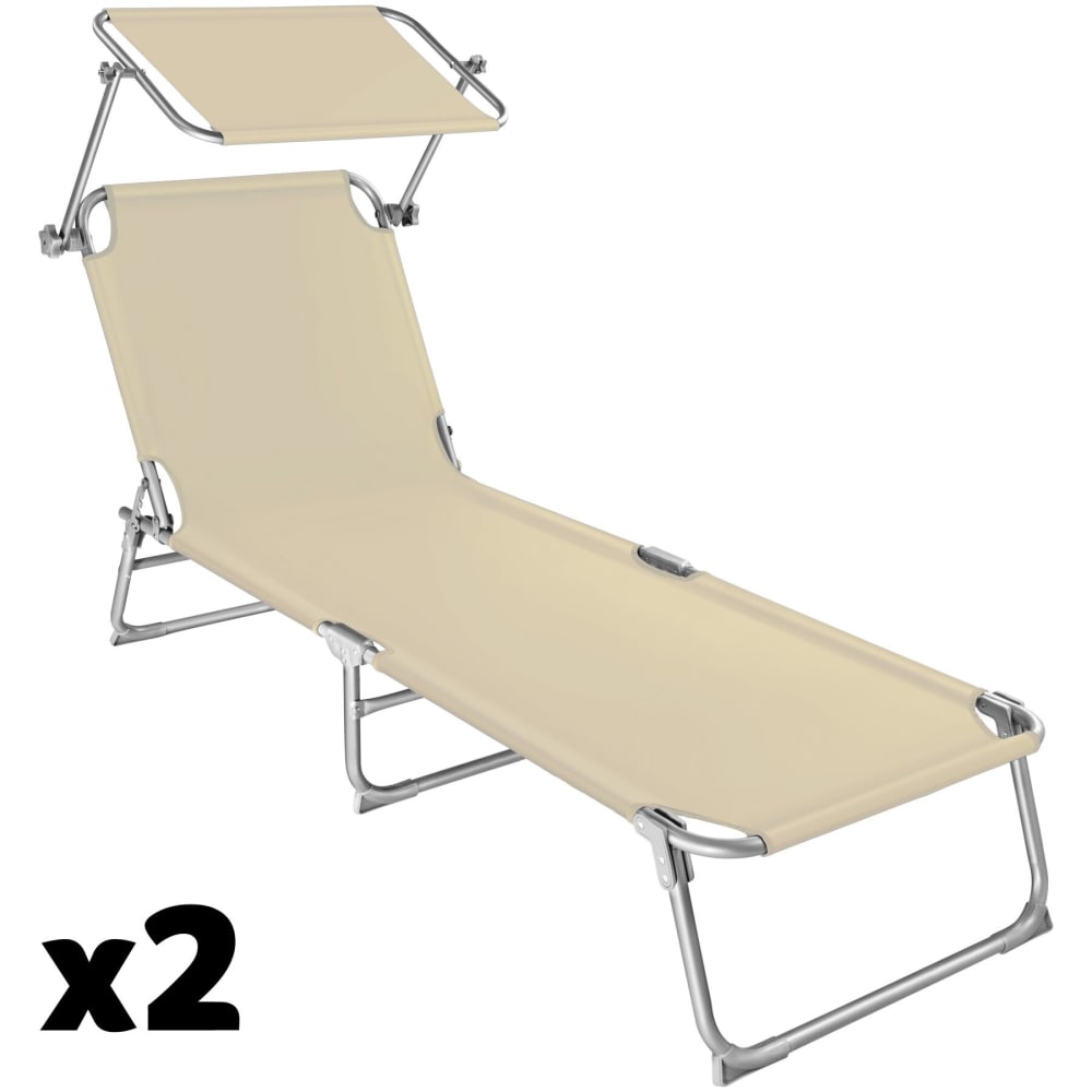 Lot de 2 transats de jardin pliables acier réglable 4 positions beige
