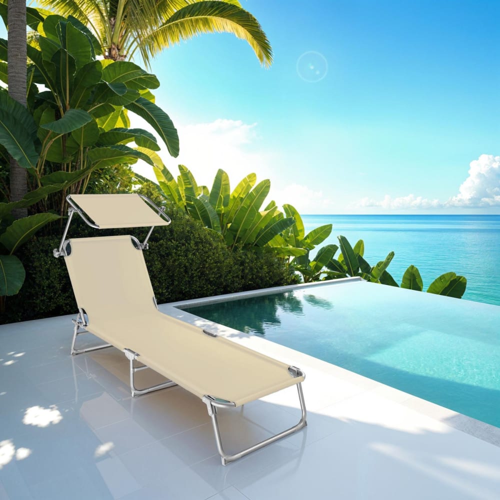 Lot de 2 transats de jardin pliables acier polyester réglable, beige