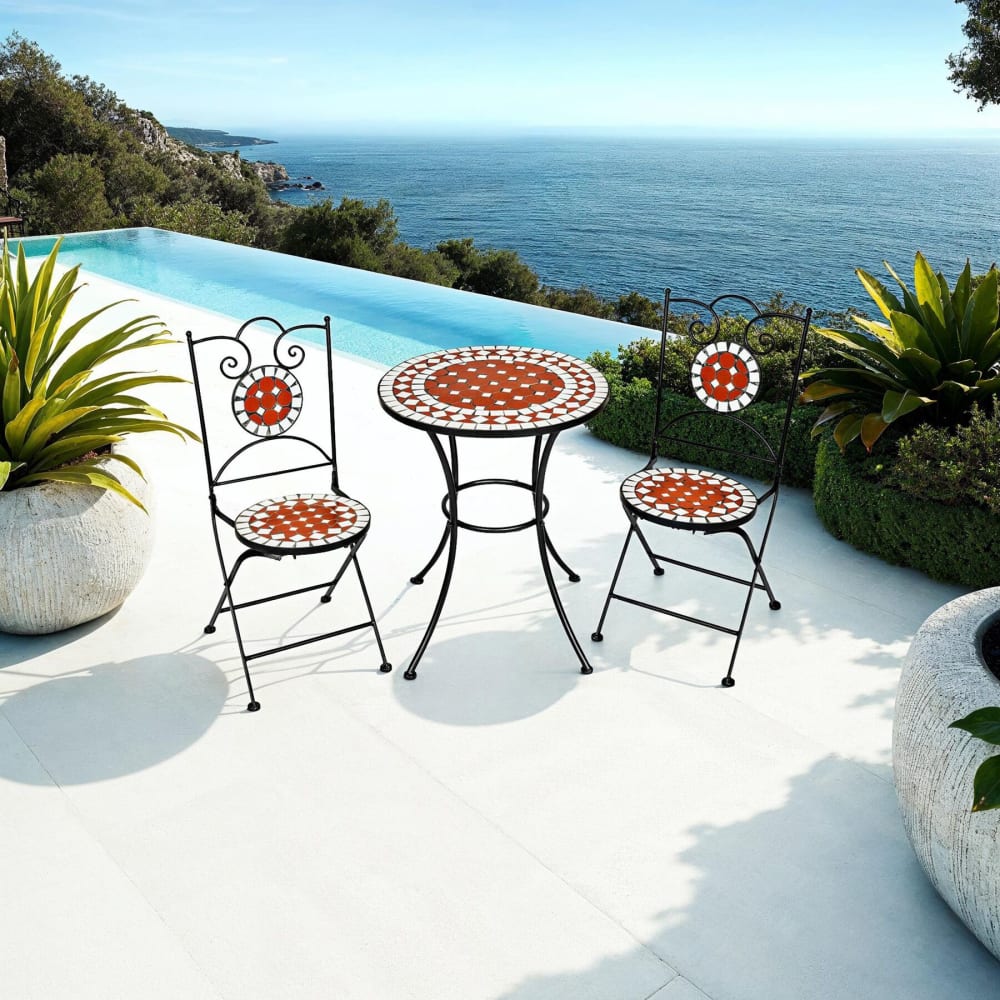 Set di tavolo e sedie con mosaico marrone ø 60 cm - Marrone - Acciaio