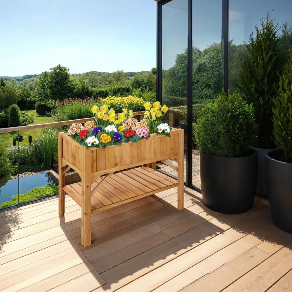 Carré potager de jardin sur pied surélevé en bois avec étagère marron