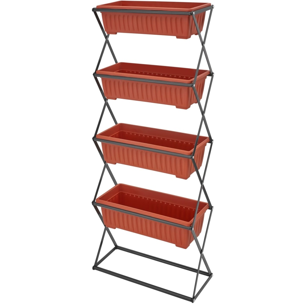 Jardinière verticale avec 4 grands bacs à fleurs polypropylène marron