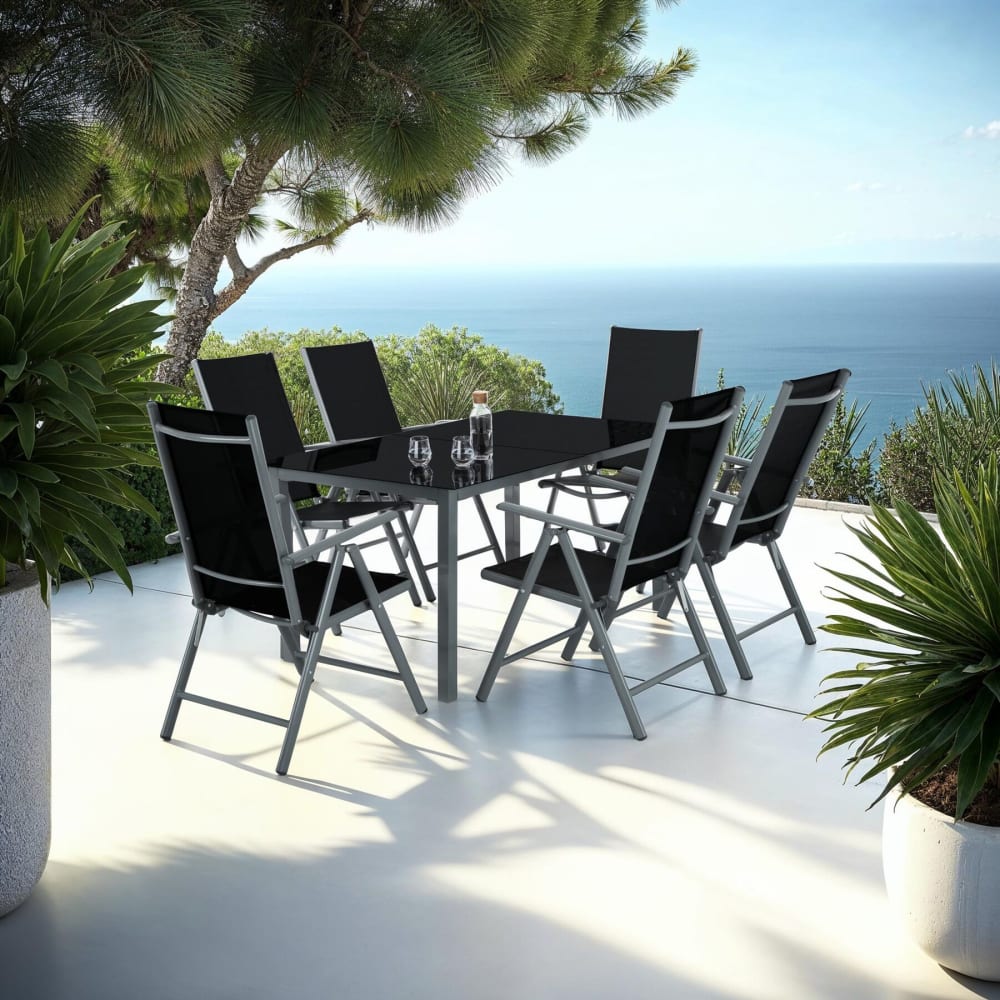 Set di 7 pezzi tavolo sedie in alluminio pieghevoli colore antracite - Alluminio