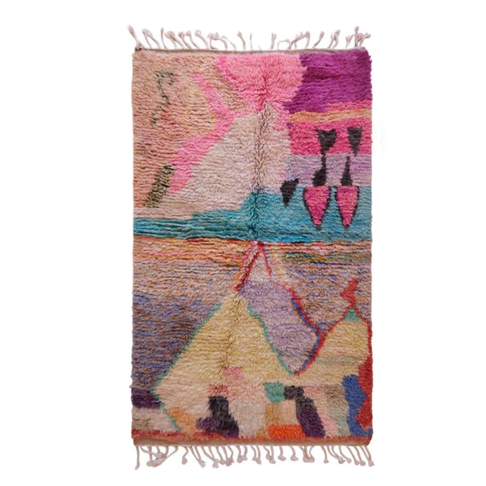 Tapis berbère marocain pure laine multicolore 113 x 181