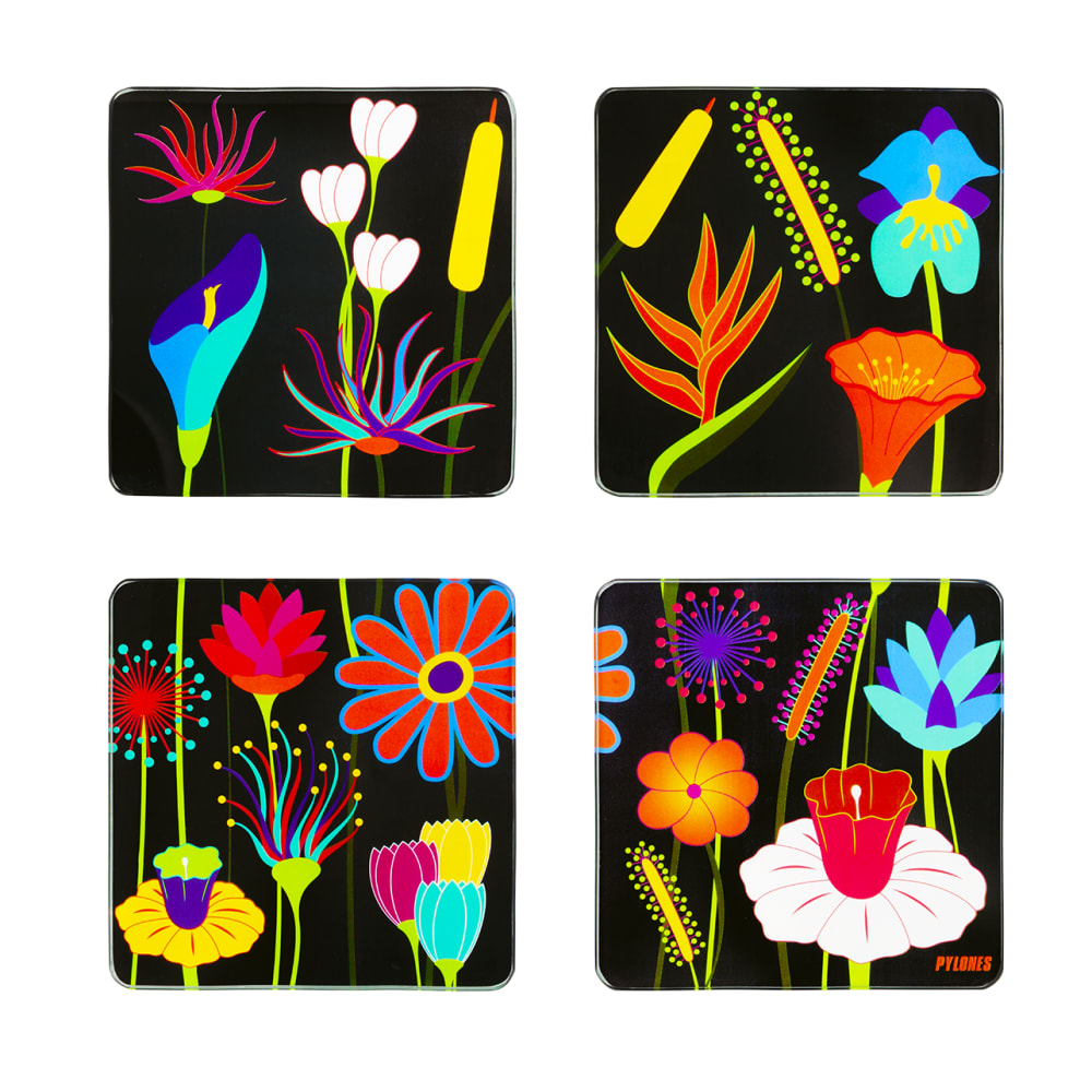 Set de 4 dessous de verre noir verre 10 x 10 x 1 cm Set de 4 dessous de verre noir verre 10 x 10 x 1 cm