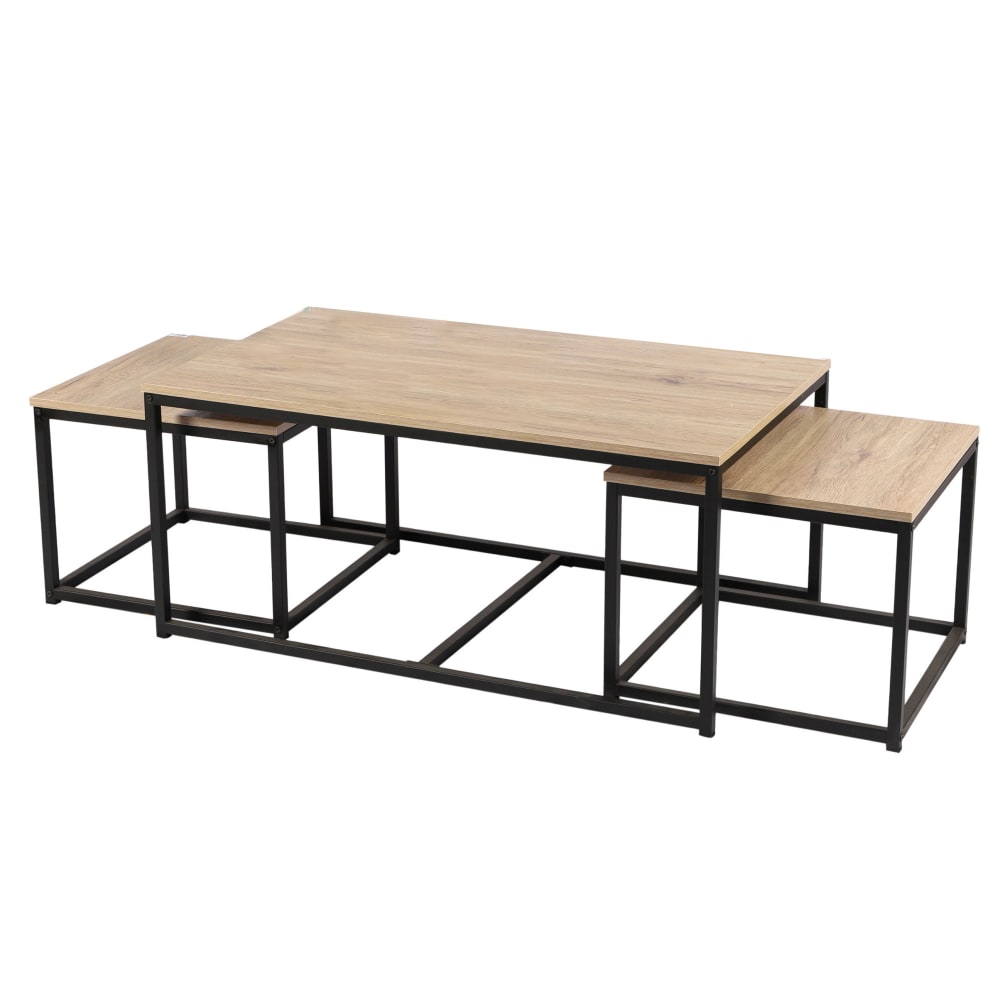 Wadiga Set de 3 tables basses gigognes bois MDF et métal noir style industriel Noir Métal - 100x45x60cm