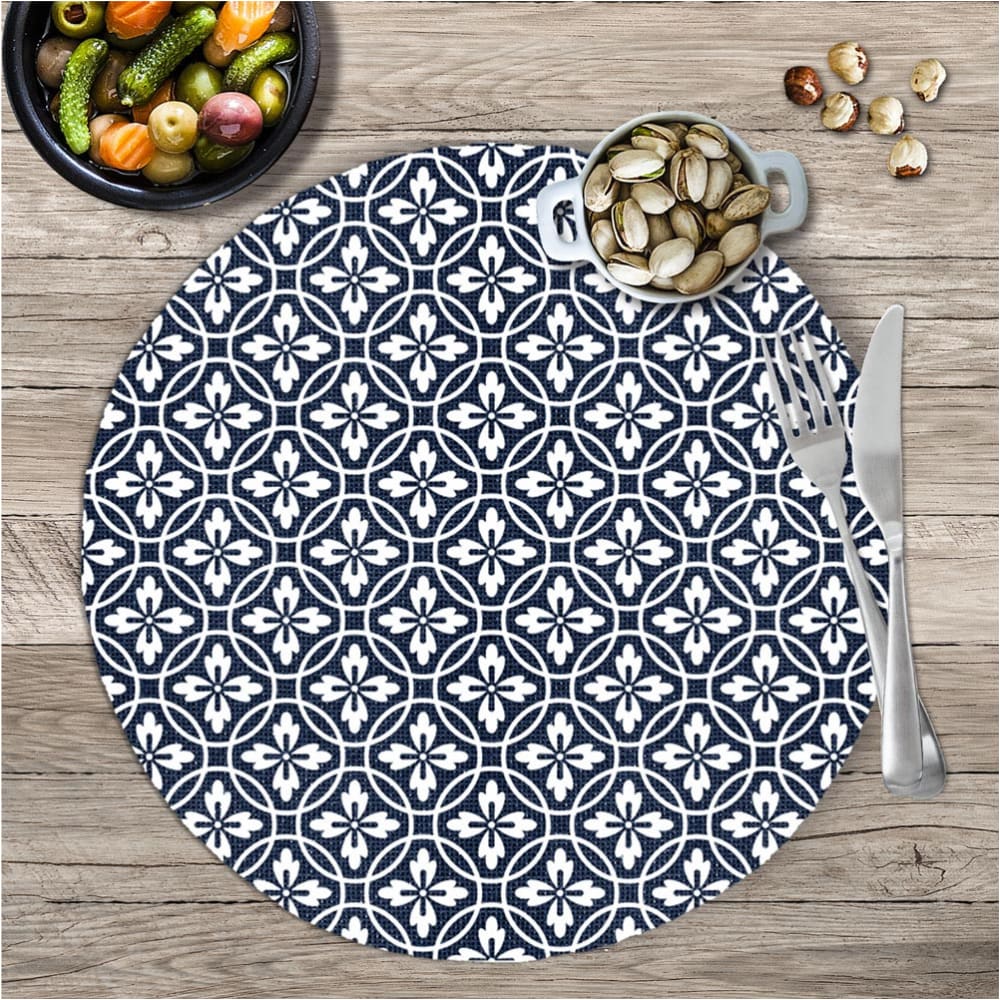 Set de table rond carreau de ciment bleu et blanc D38cm - Maisons du Monde