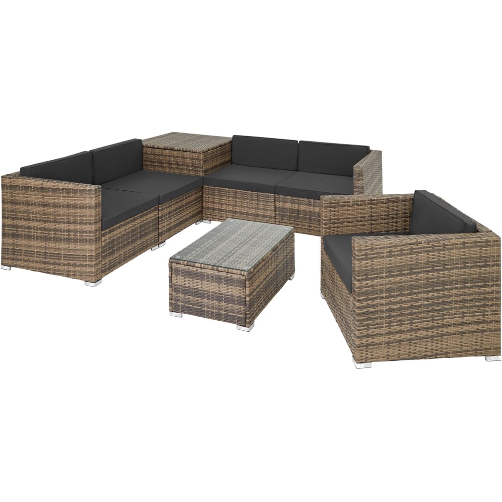 Canapé de jardin Lounge rotin 5 personnes marron naturel