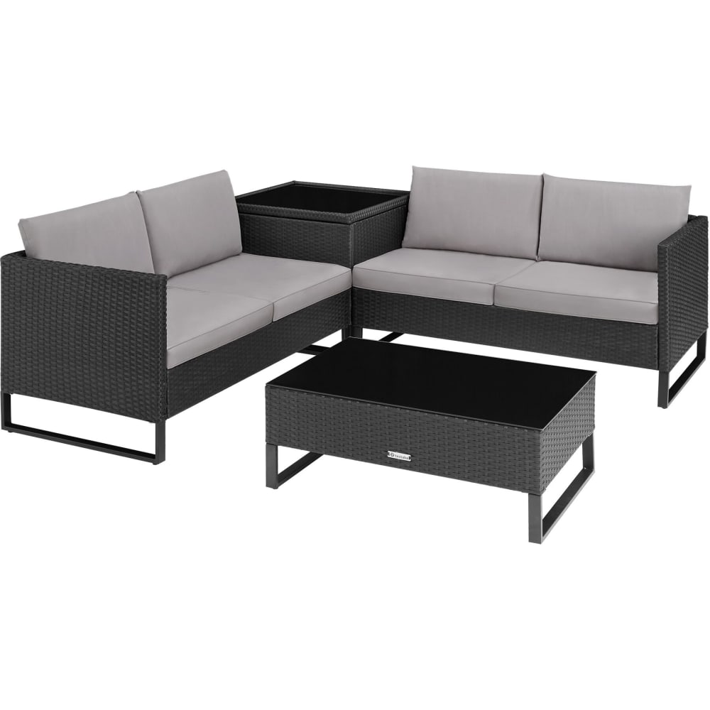 Canapé de jardin Lounge en rotin 4 personnes plateau amovible noir