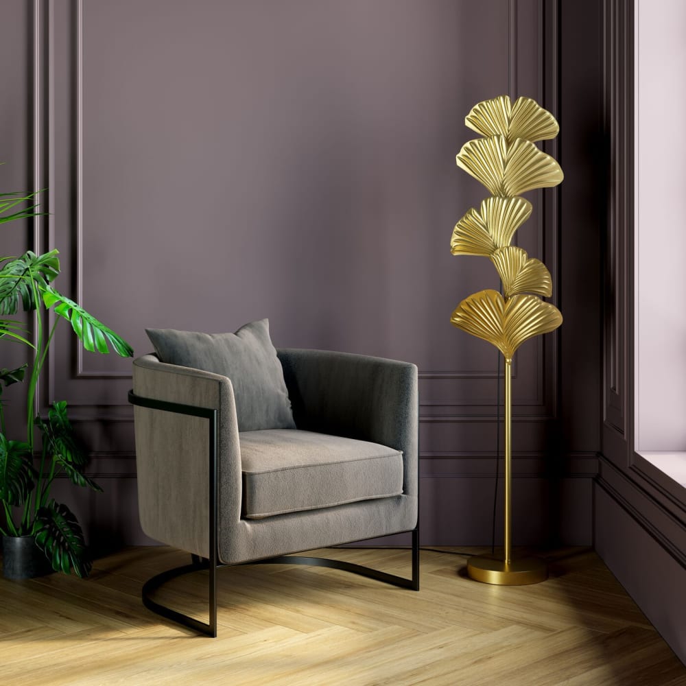 Lampadaire 5 feuilles de ginkgo en acier doré h160 - Maisons du Monde
