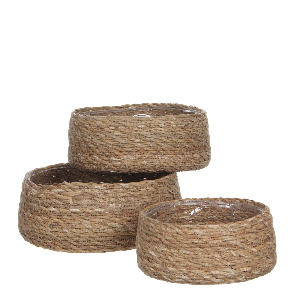 3 cache-pots en jonc de mer marron clair H10 — Beyit
