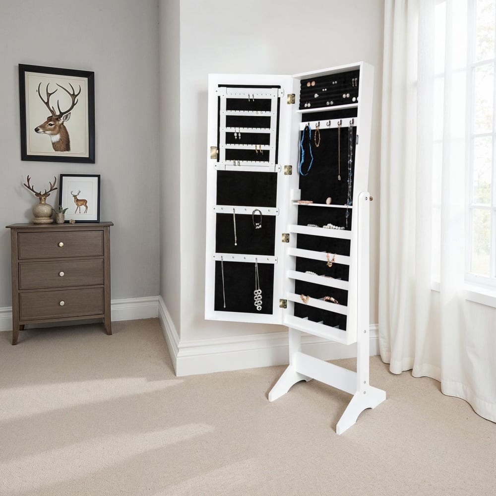 Armadietto portagioie con specchio bianco - Tectake