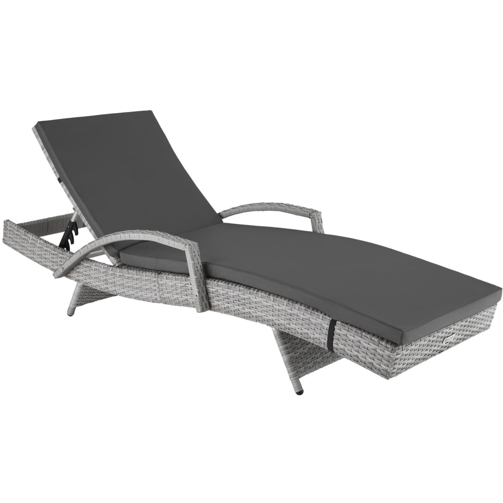 Bain de soleil rotin cadre aluminium réglable 5 positions gris clair