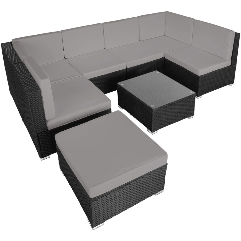Canapé de jardin Lounge en rotin Pour 6 à 7 personnes noir/gris
