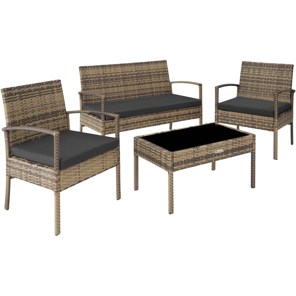 Salon de jardin 4 personnes anti UV avec cadres fins marron naturel