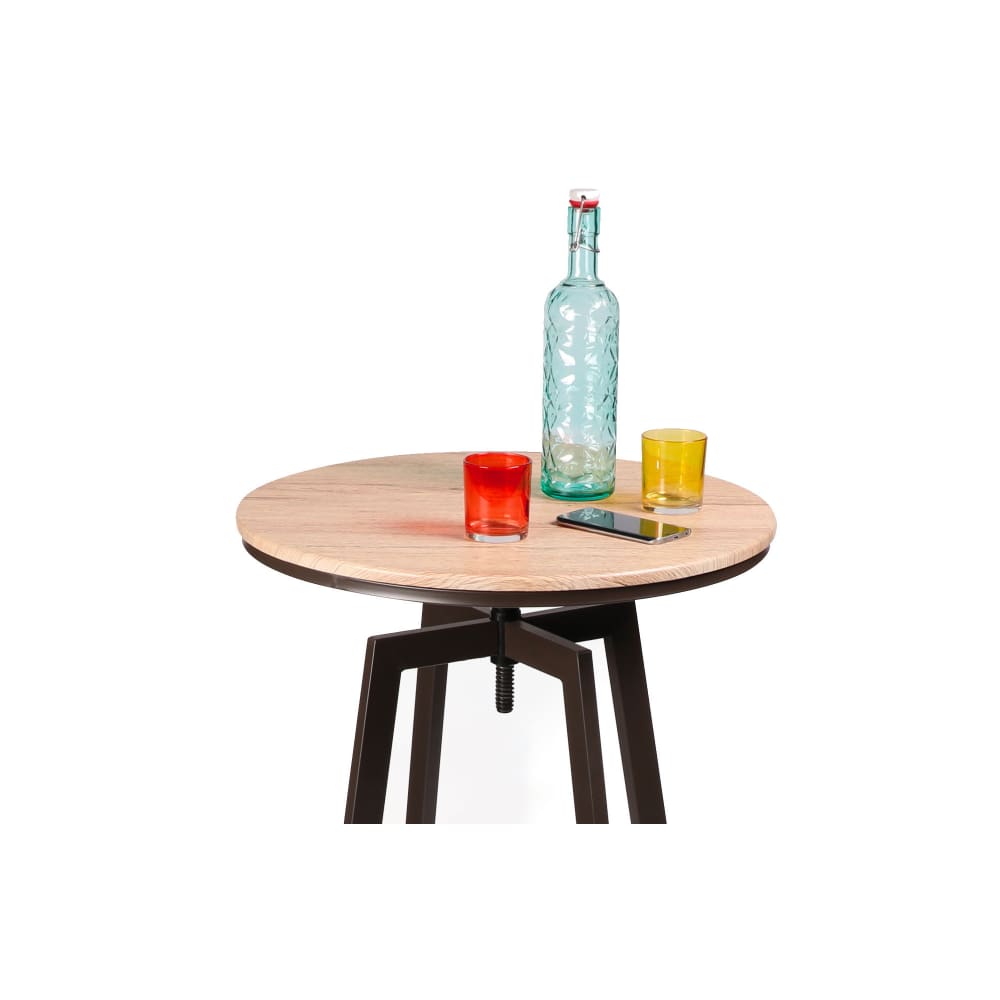 Table de Bar Ronde Style Industriel en Bois et Métal Noir Ajustable