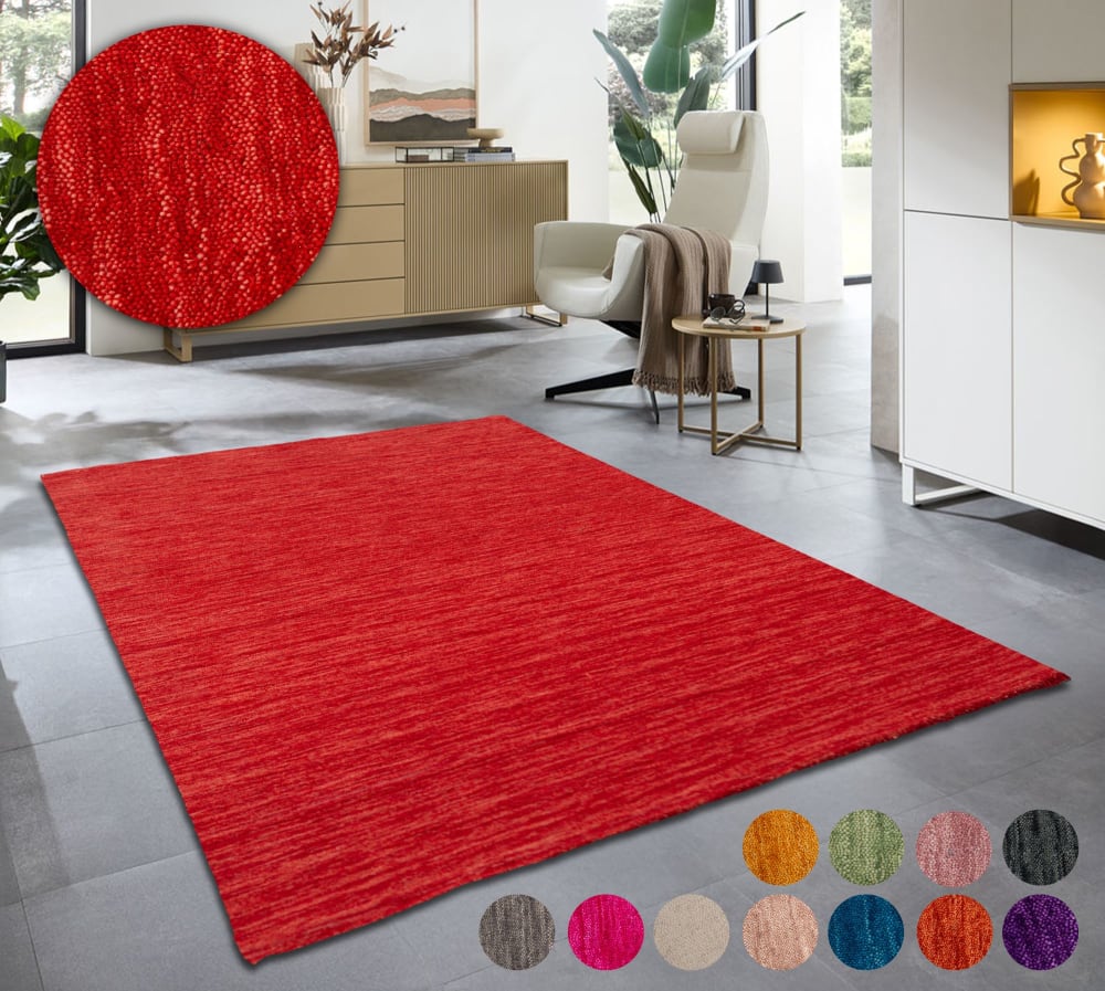 Alfombra tejida a mano en lana virgen - roja - 250x350 cm - Maisons du Monde