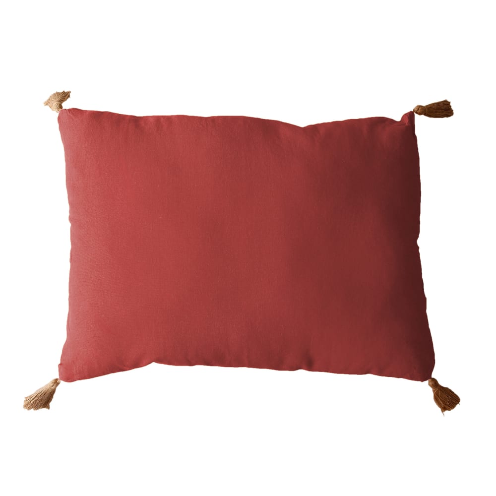 Coussin avec pompons en jute coton orange 70x50