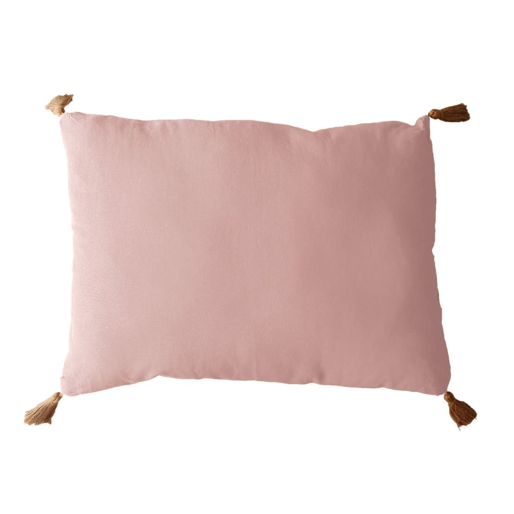 Coussin avec pompons en jute coton rose 70x50