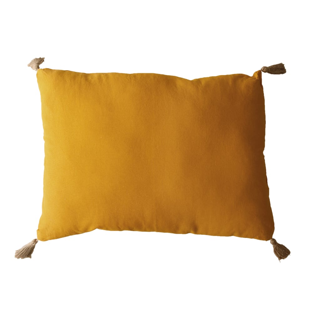 Coussin rectangulaire avec 4 pompons en jute 70 cm x 50 cm