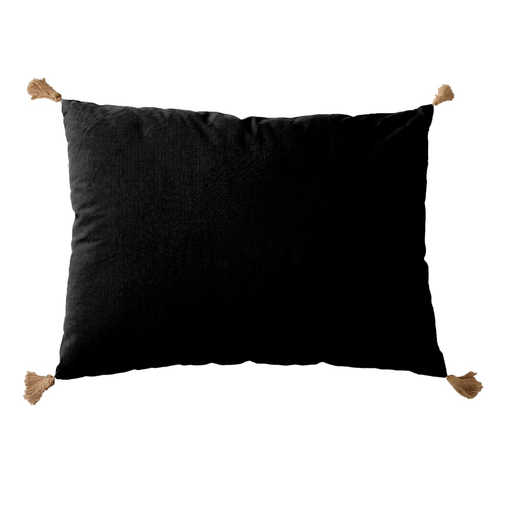 Coussin avec pompons en jute coton noir 70x50