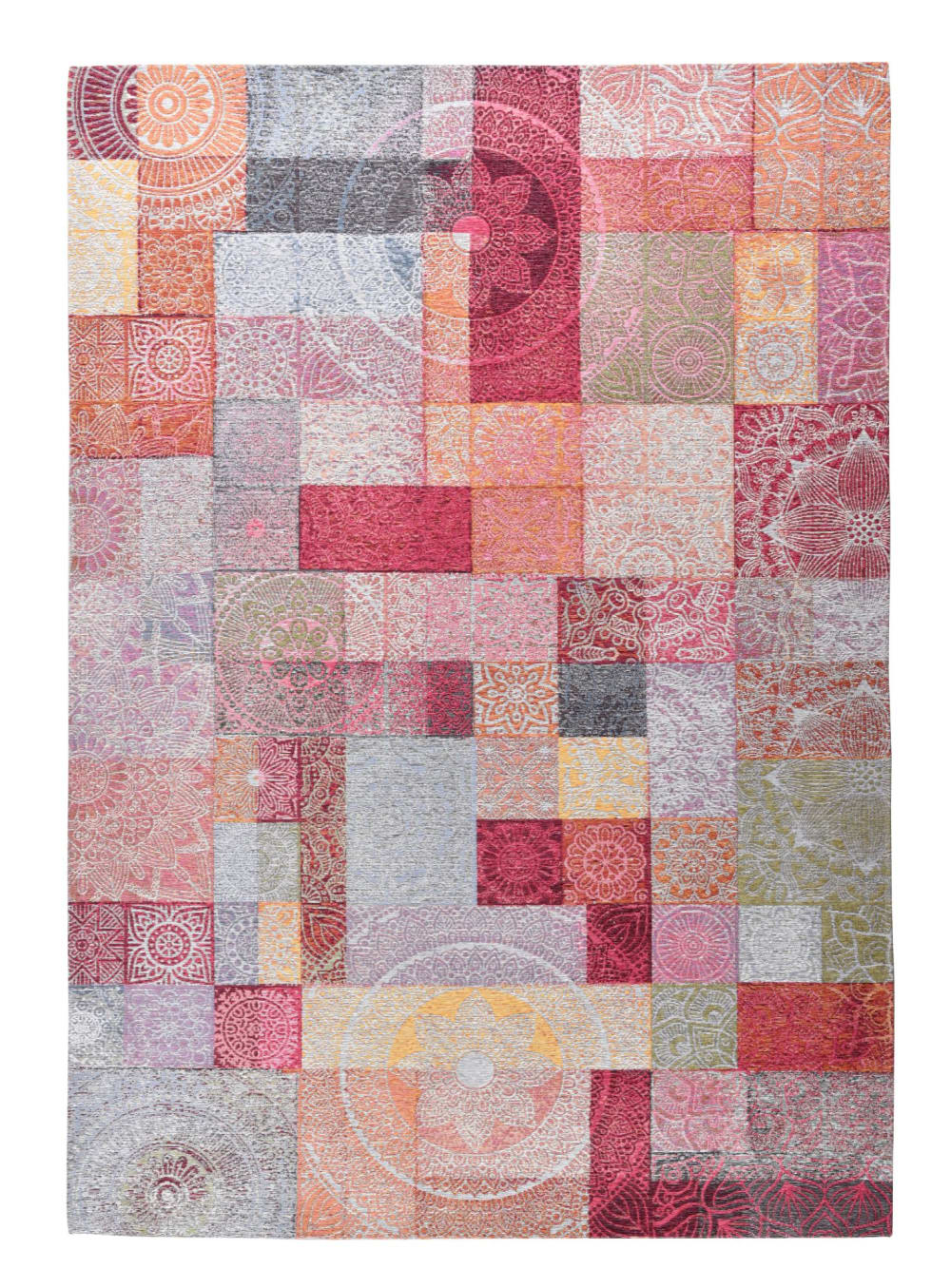 Gino Falcone Tapis salon tissé plat - multi pastel 130x190 cm style vintage Rouge Certifié Oeko-Tex Pes - Polyester