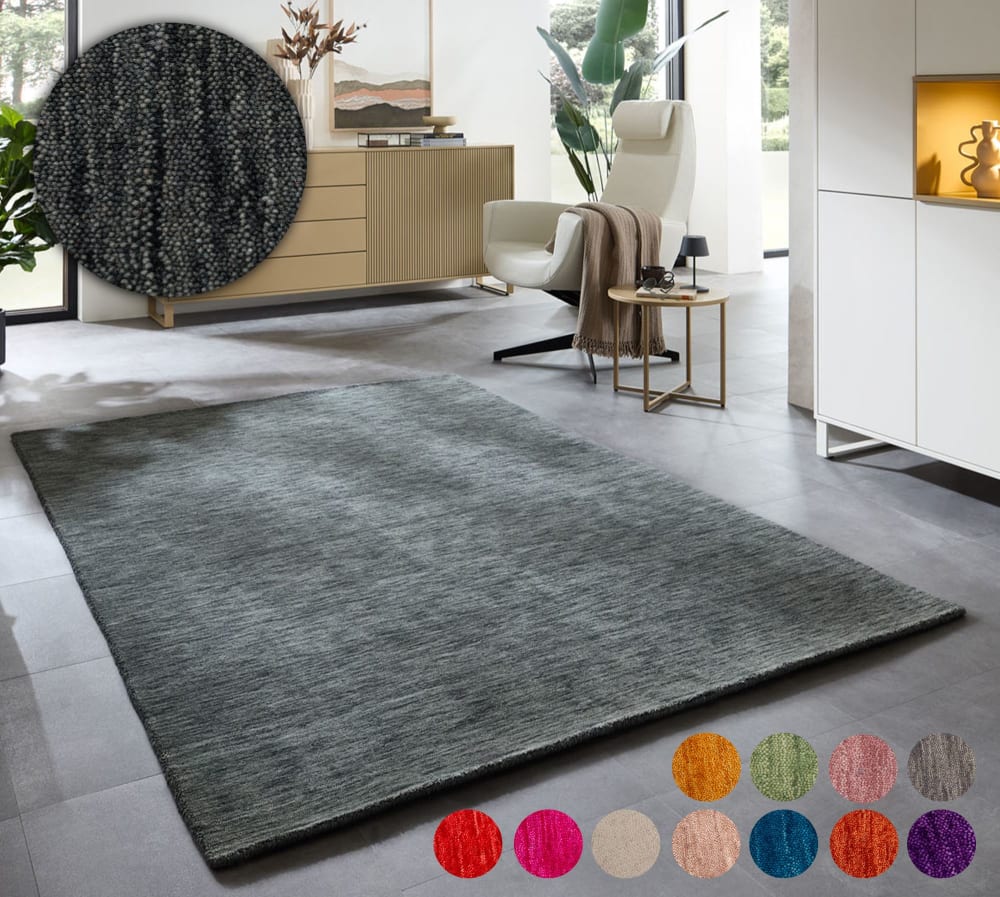 Tapis salon - tissé main - 100% laine - gris foncé 060x090 cm — vue 3