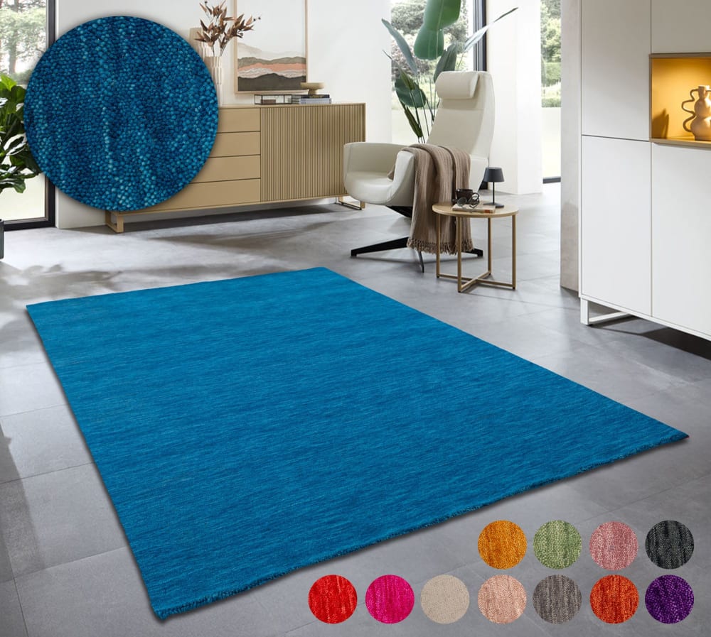 Tapis salon - tissé main - 100% laine naturelle - bleu 040x060 cm — vue 3