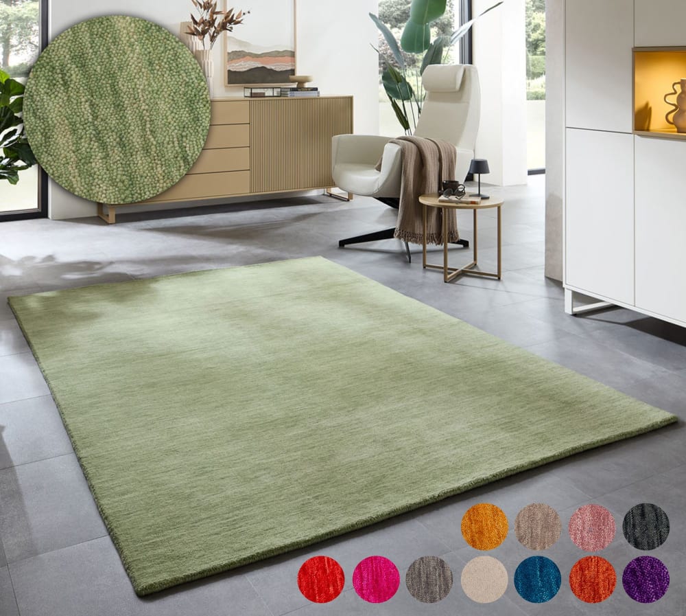Tappeto tessuto a mano in lana vergine - verde chiaro - 250x350