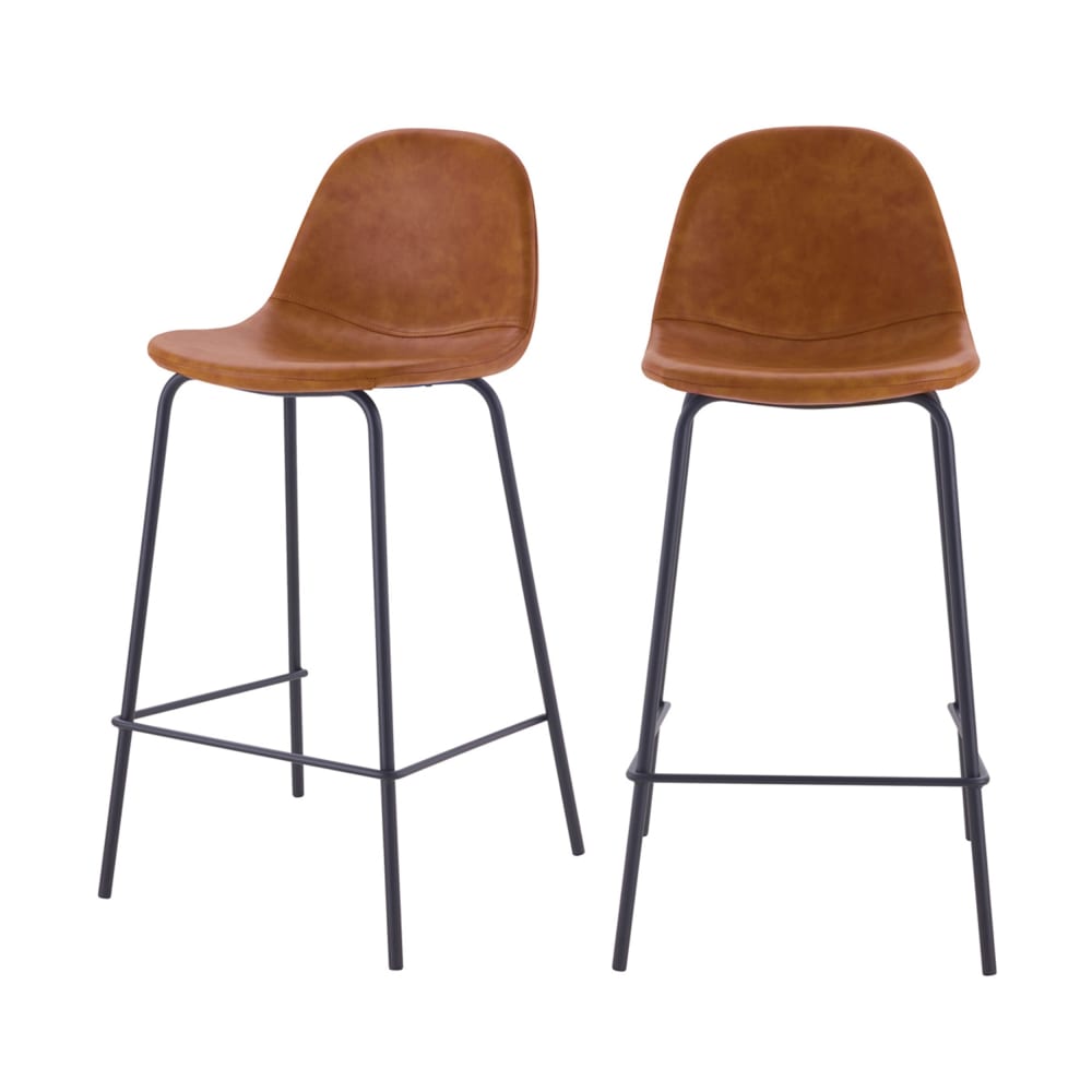 Set de 2 taburetes para isla de cocina en sintético camello 65 cm