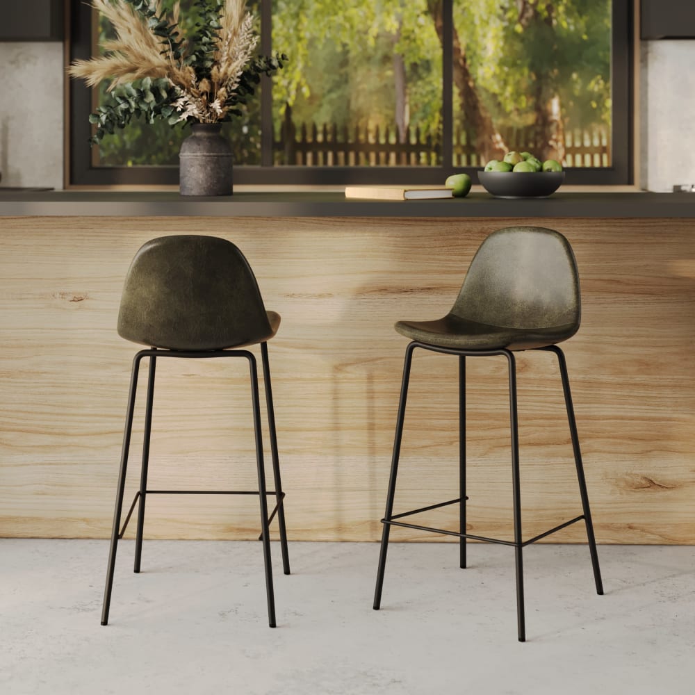 Lot de 2 chaises pour îlot central 65 cm en cuir synthétique kaki