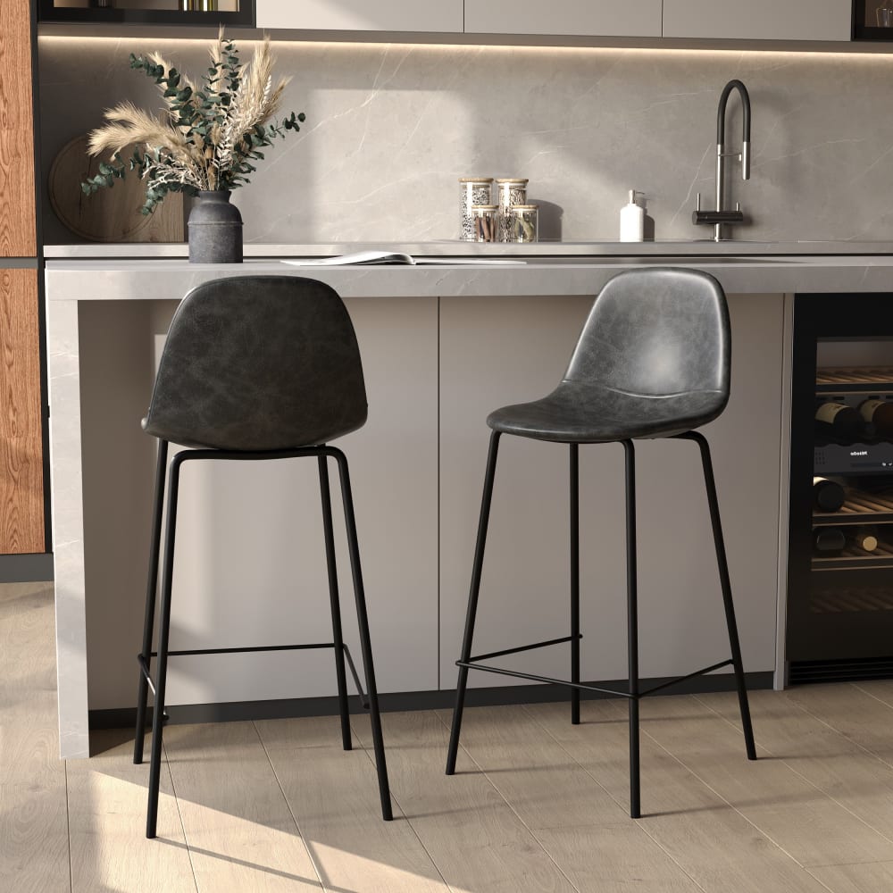 Lot de 2 chaises pour îlot central 65 cm en cuir synthétique gris