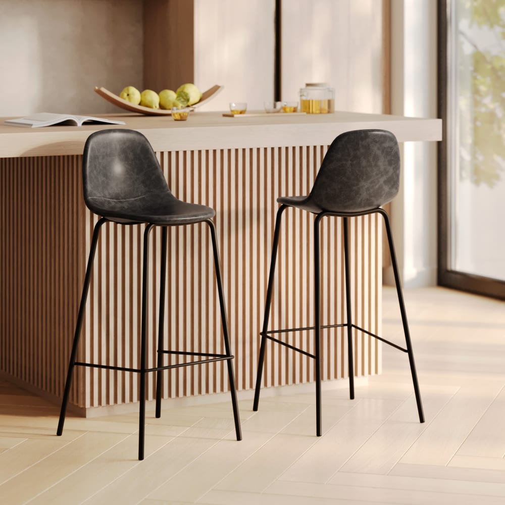 Set de 2 sillas de bar 75 cm en piel sintética gris/negro - Maisons du Monde