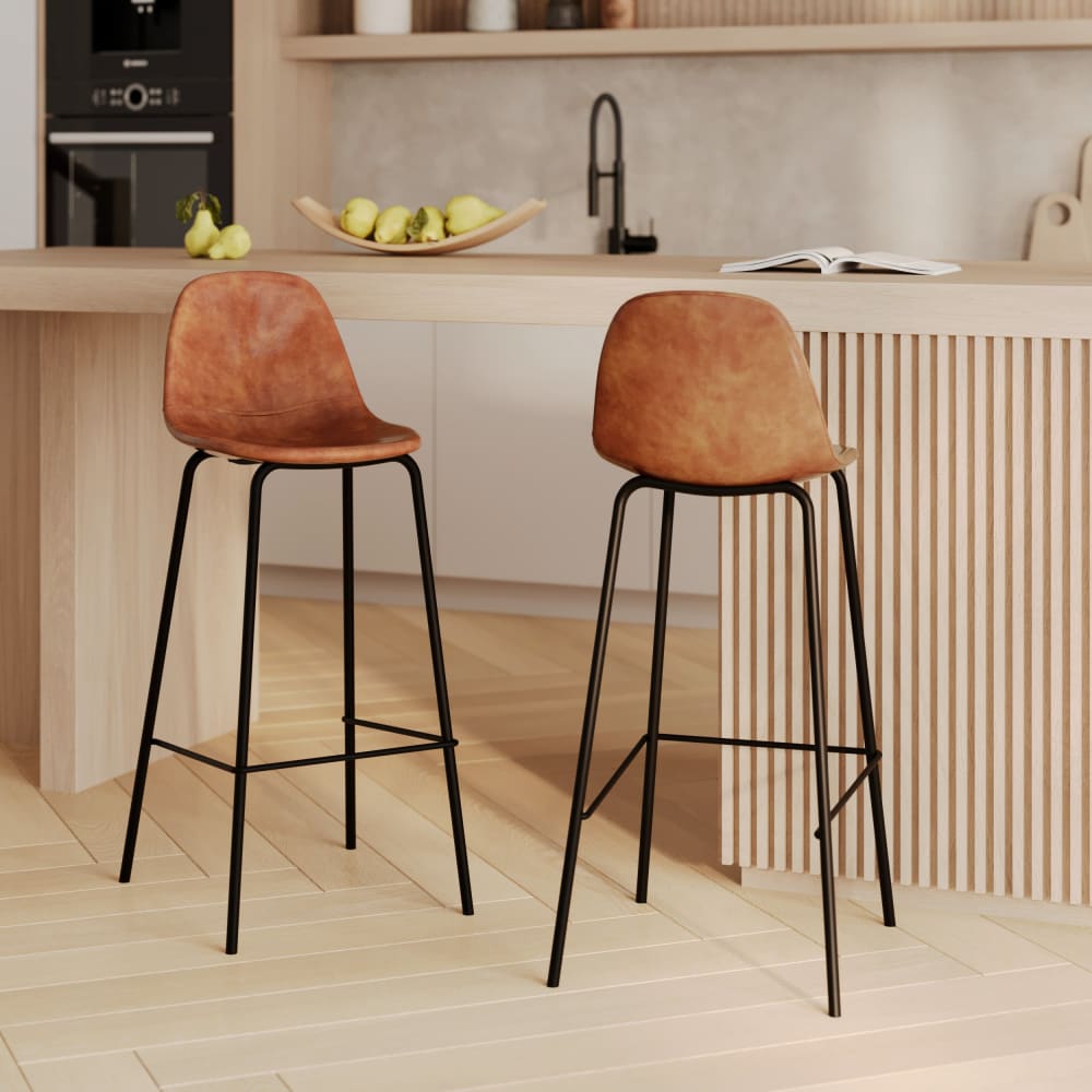 Set di 2 sgabelli bar 75 cm in pelle sintetica color cammello -