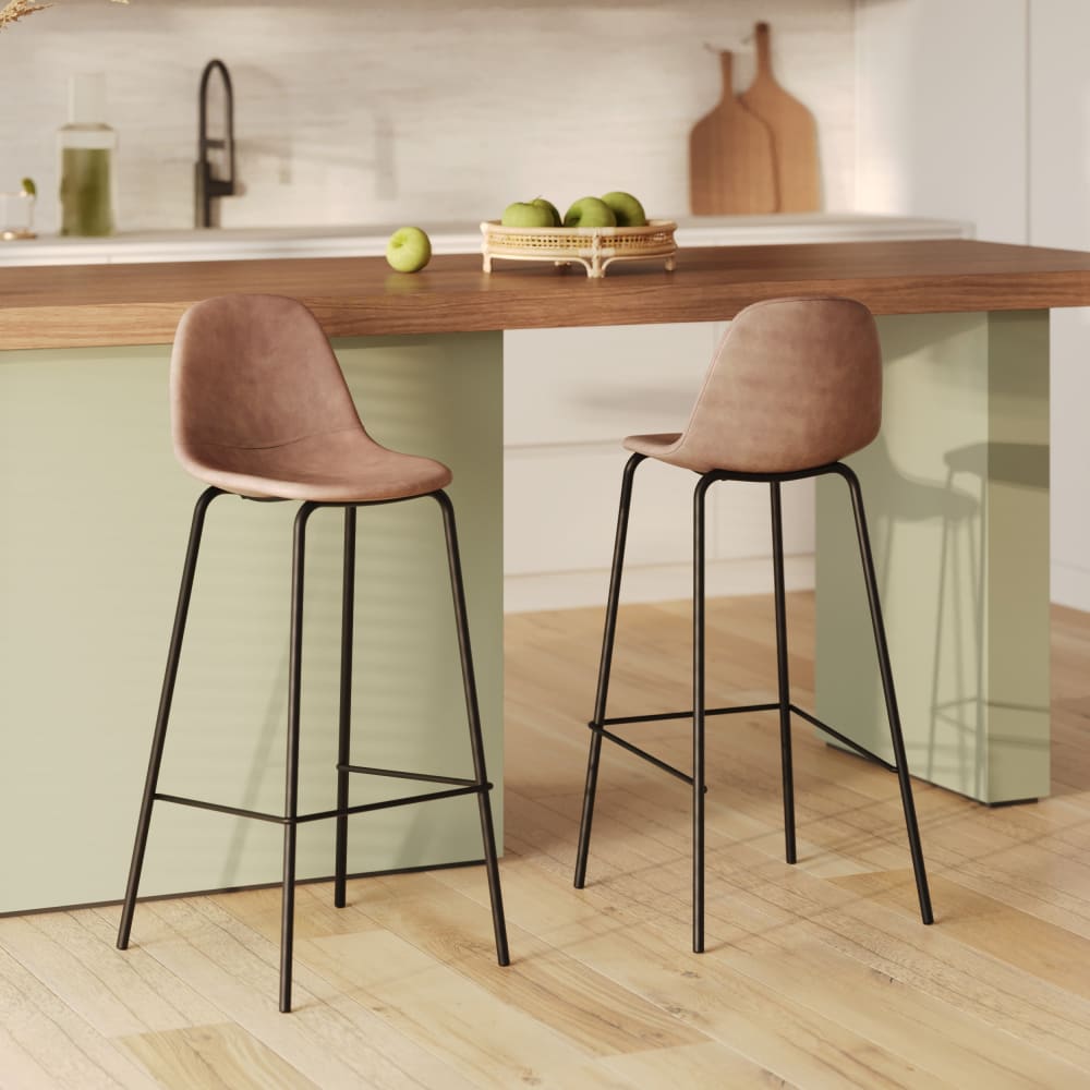 Set de 2 sillas de bar 75 cm en piel sintética taupe - Maisons du Monde