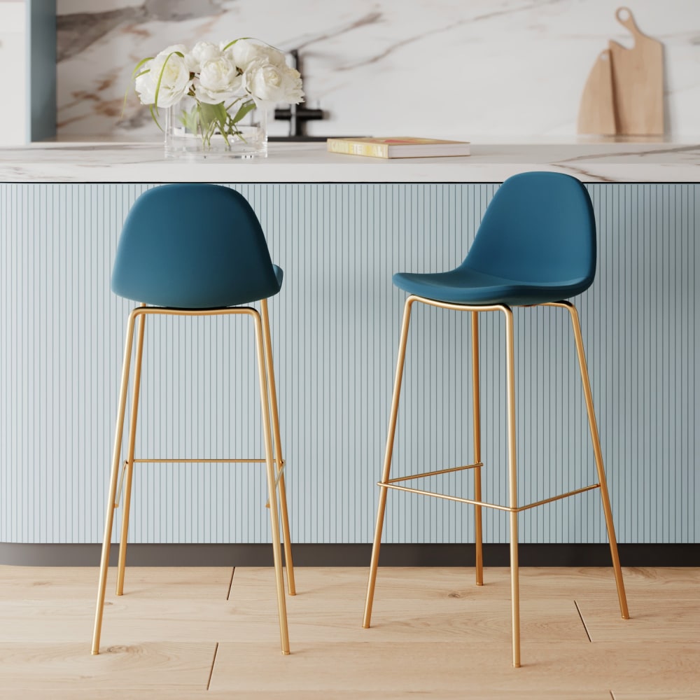 Set de 2 taburetes para isla de cocina en cuero sintético azul 65 cm - Maisons du Monde