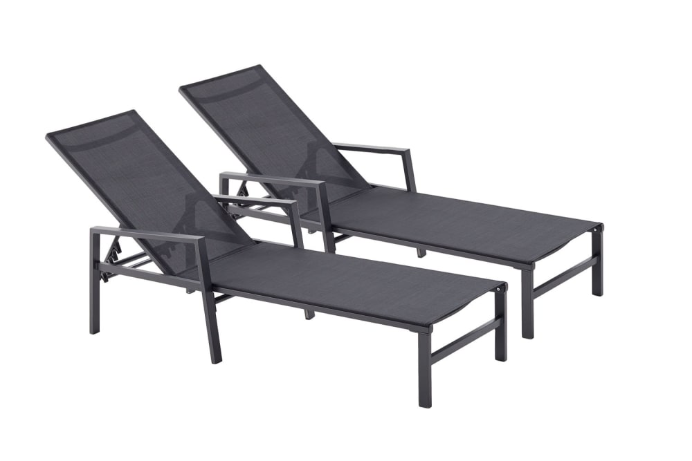 Lot de 2 transats en aluminium gris foncé et noir