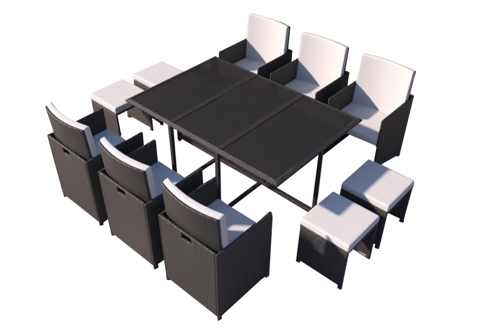 Table et chaises 10 places en résine tressée noir et blanc - Maisons du Monde