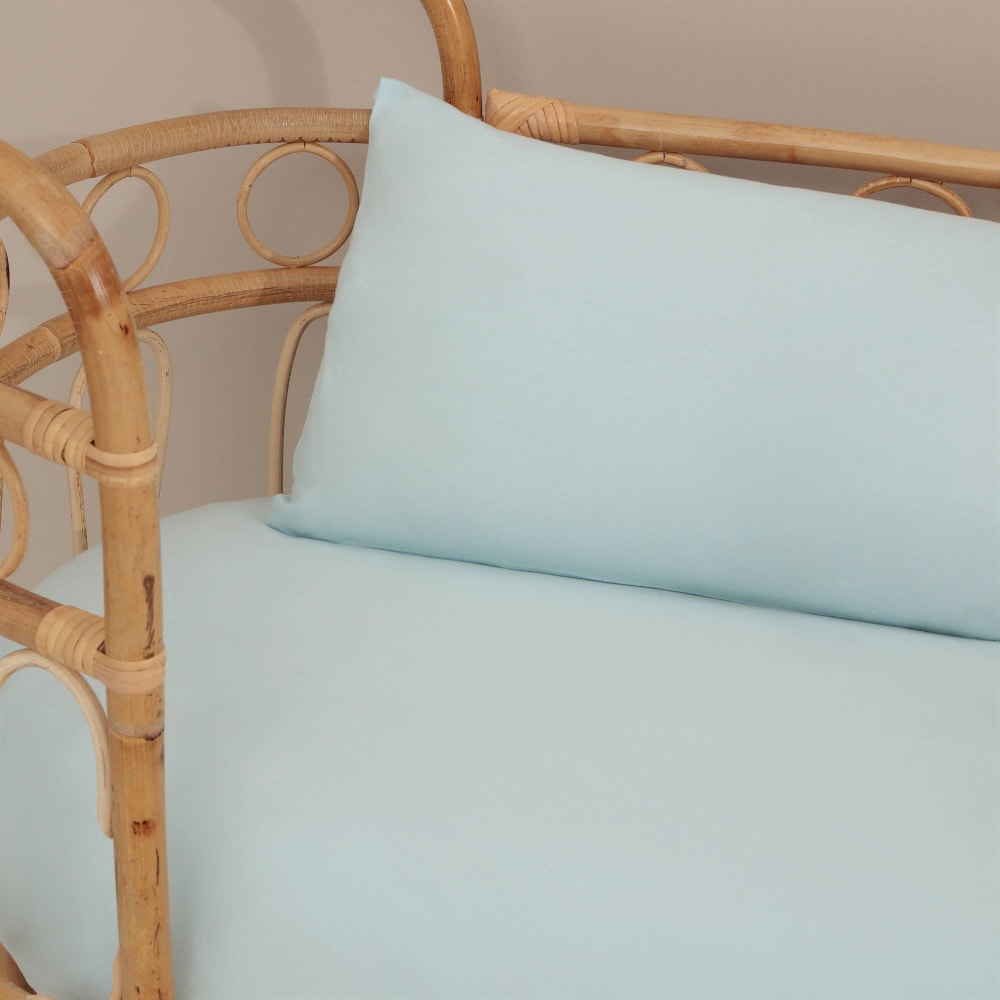 Funda de almohada de algodón orgánico 180 hilos azul aqua. 30x50cm