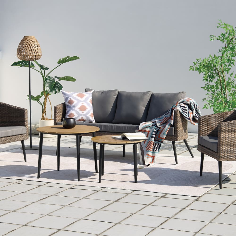 Salon de jardin scandinave 5 places en résine effet rotin et noir