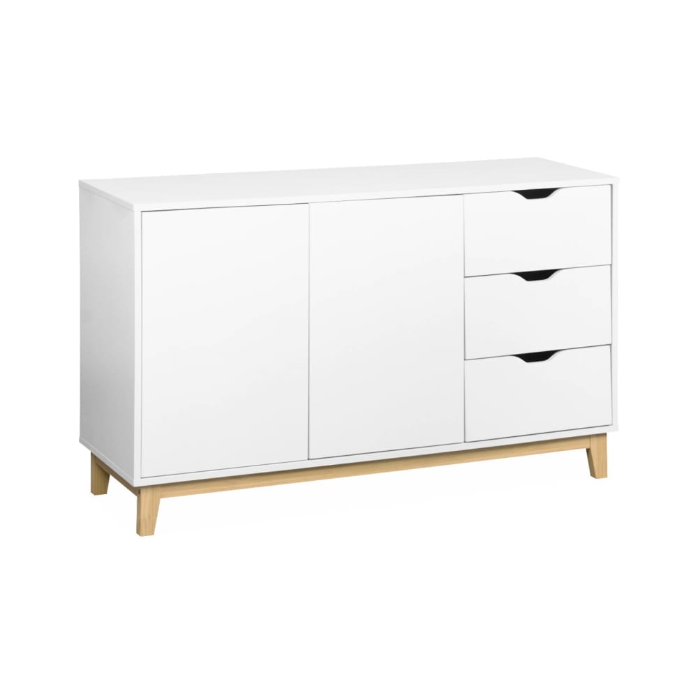 Buffet de rangement blanc, pieds bois