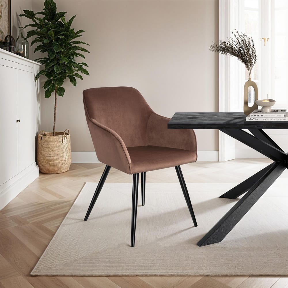 Sedia imbottita effetto velluto ergonomica marrone-nero - Modello Contemporaneo - Marrone - PVC - Cloruro di polivinile
