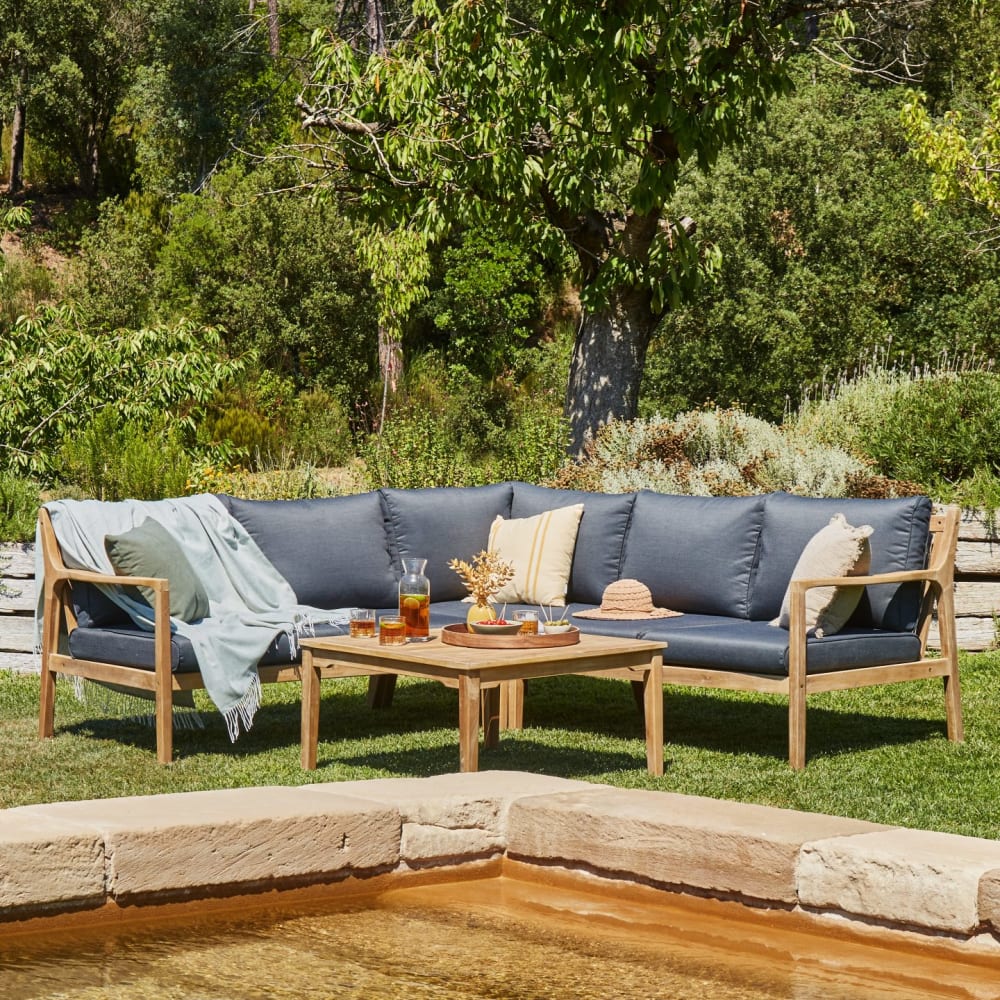 Set da giardino ad angolo in legno chiaro e corda - Defora Home
