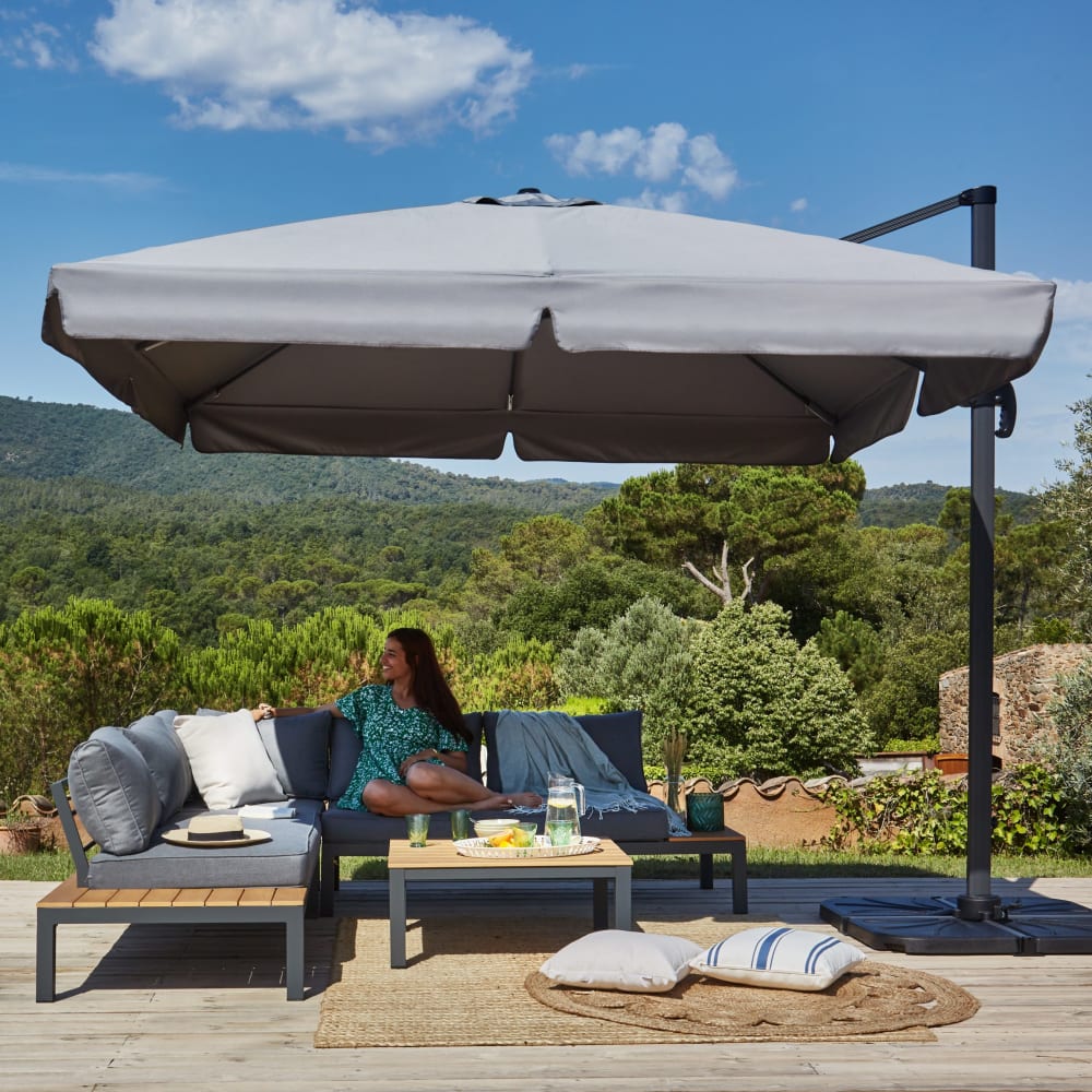 Parasol déporté inclinable gris anthracite 3x3m