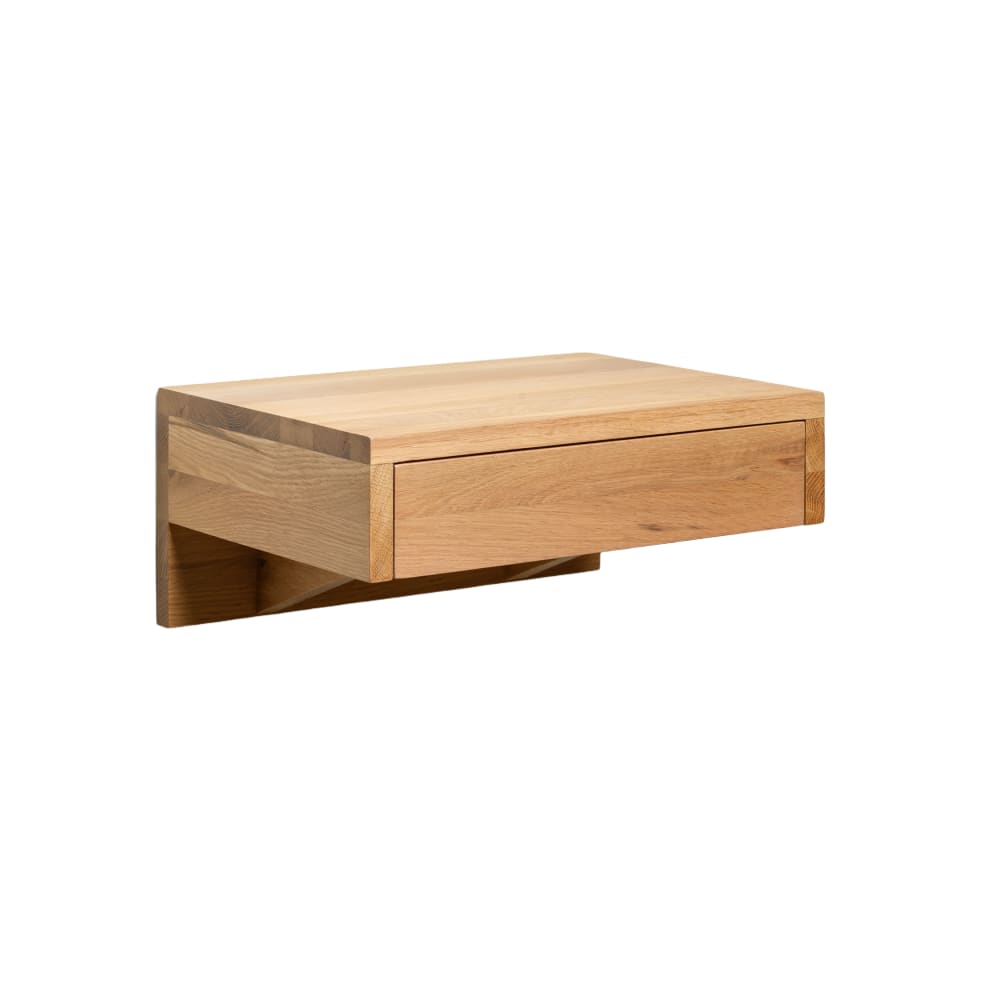 WOODEK Table de chevet avec tiroir, en chêne massif et finition mate style contemporain Marron Bois