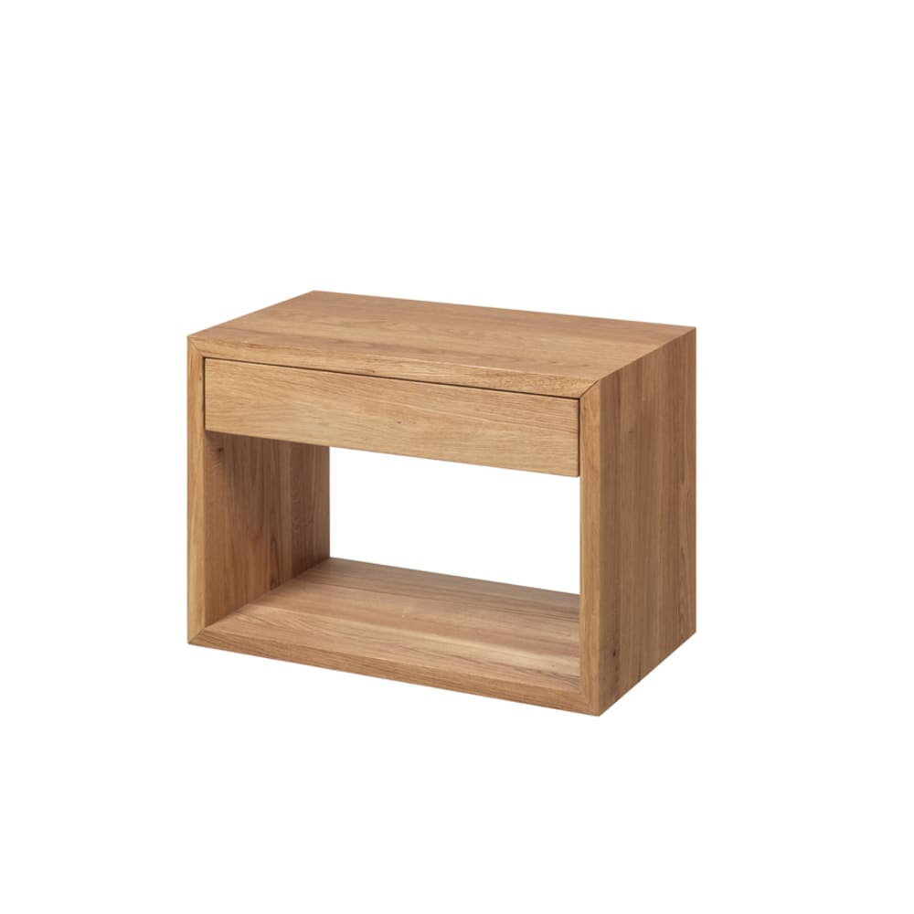 Table de chevet avec tiroir en chêne massif et finition mate