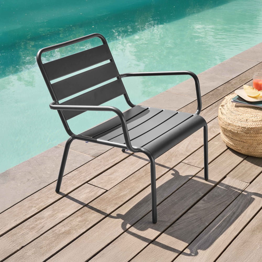 Fauteuil de jardin bas relax acier anthracite