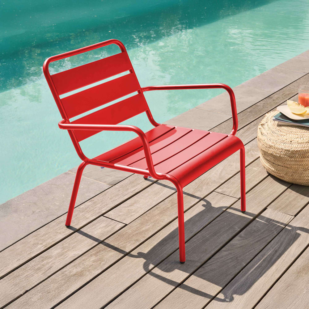 Fauteuil de jardin bas relax acier rouge