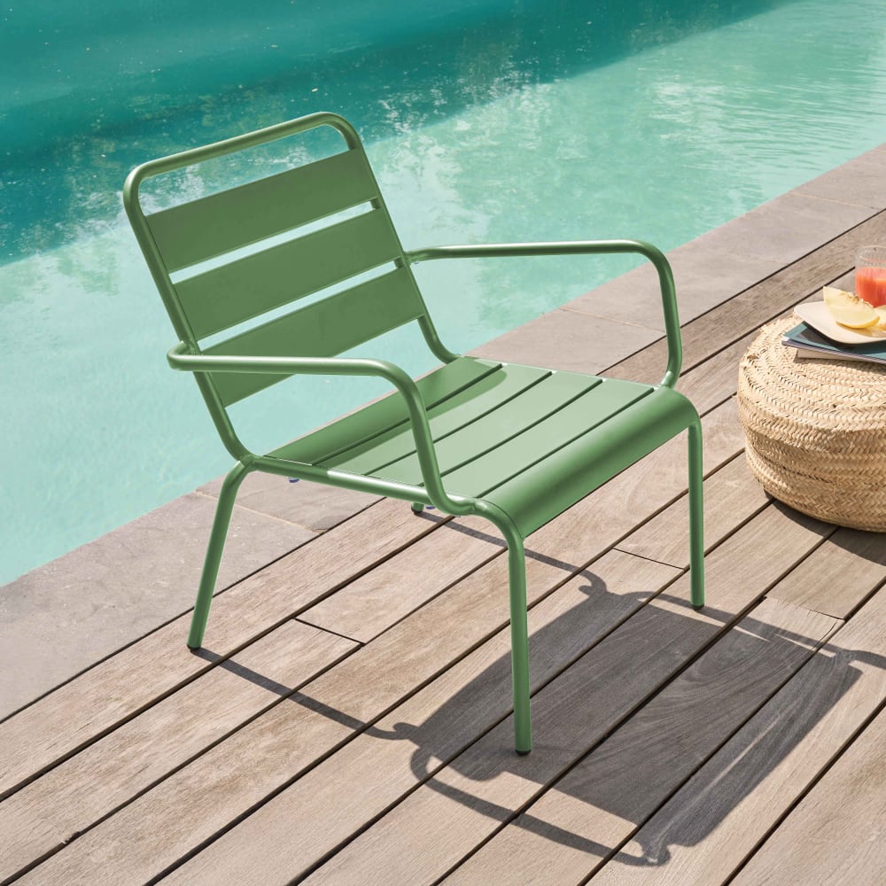Fauteuil de jardin bas relax acier vert cactus