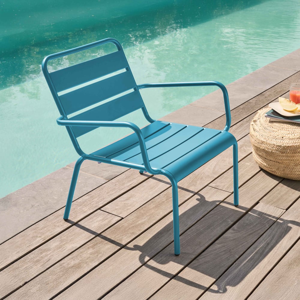 Fauteuil de jardin bas relax acier bleu pacific